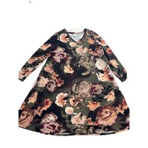 Large LuLaRoe EMILY Swing DRESS Roses Floral Soft Fits 14/16 Pockets